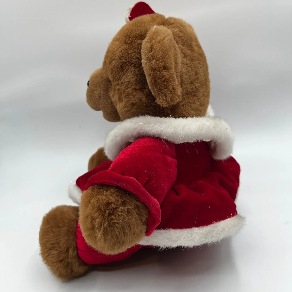 Dan Dee Christmas Plush Bear Unisex OS Brown Excellent 2004 Red Velvet Dress Bow